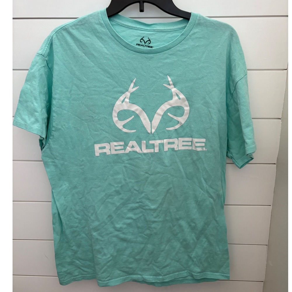 Realtree vintage Mens L Teal T-Shirt Short Sleeve Crew Neck‎ Outdoors